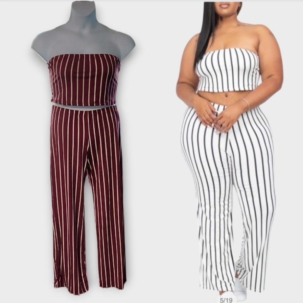 NWT Capella Fine Wine Bodycon Striped Tube Top and Pants Set ~2X